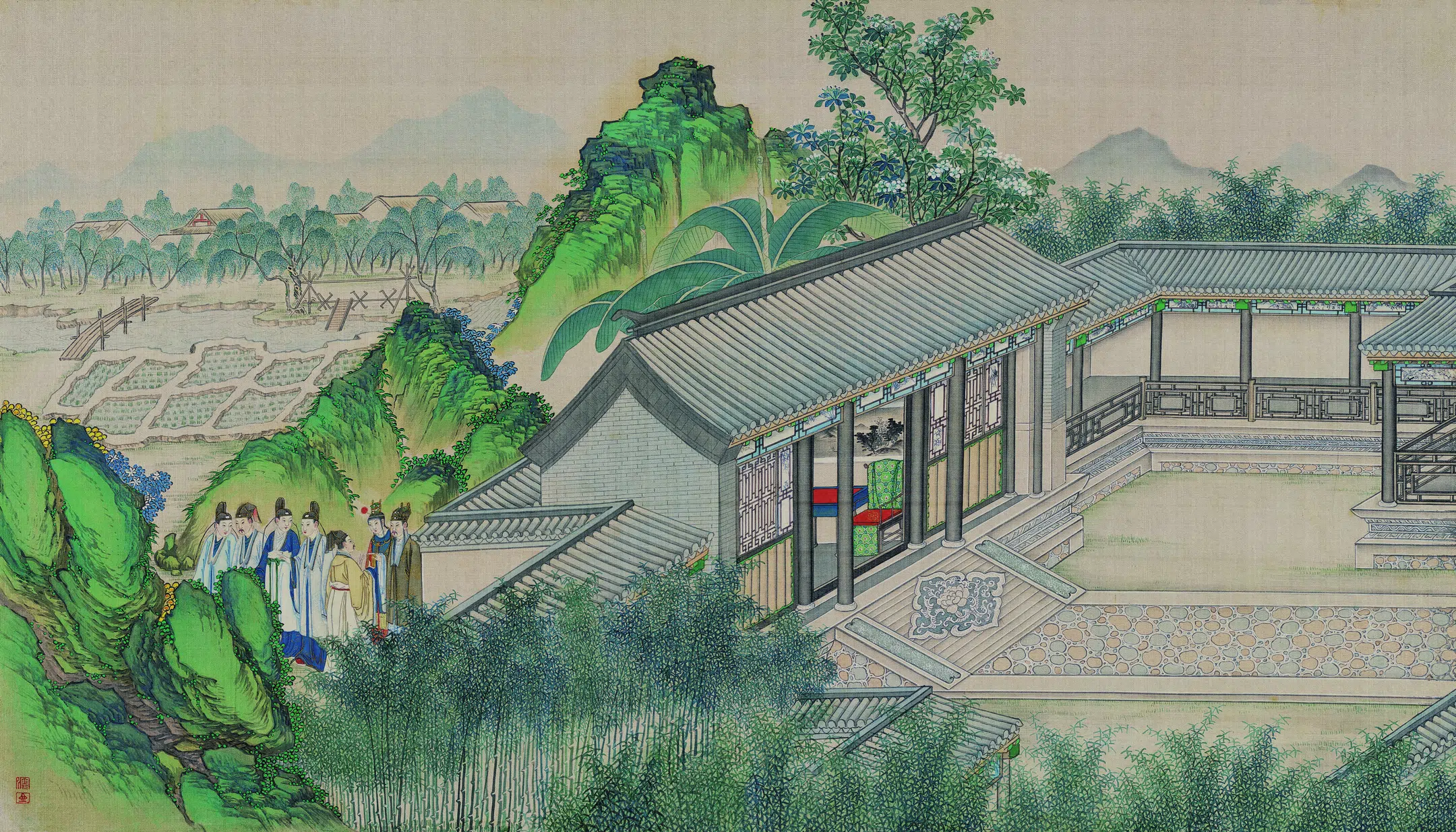 【孙温】《红楼梦图册第二版高清-16-17贾政游大观园景一》 第1张