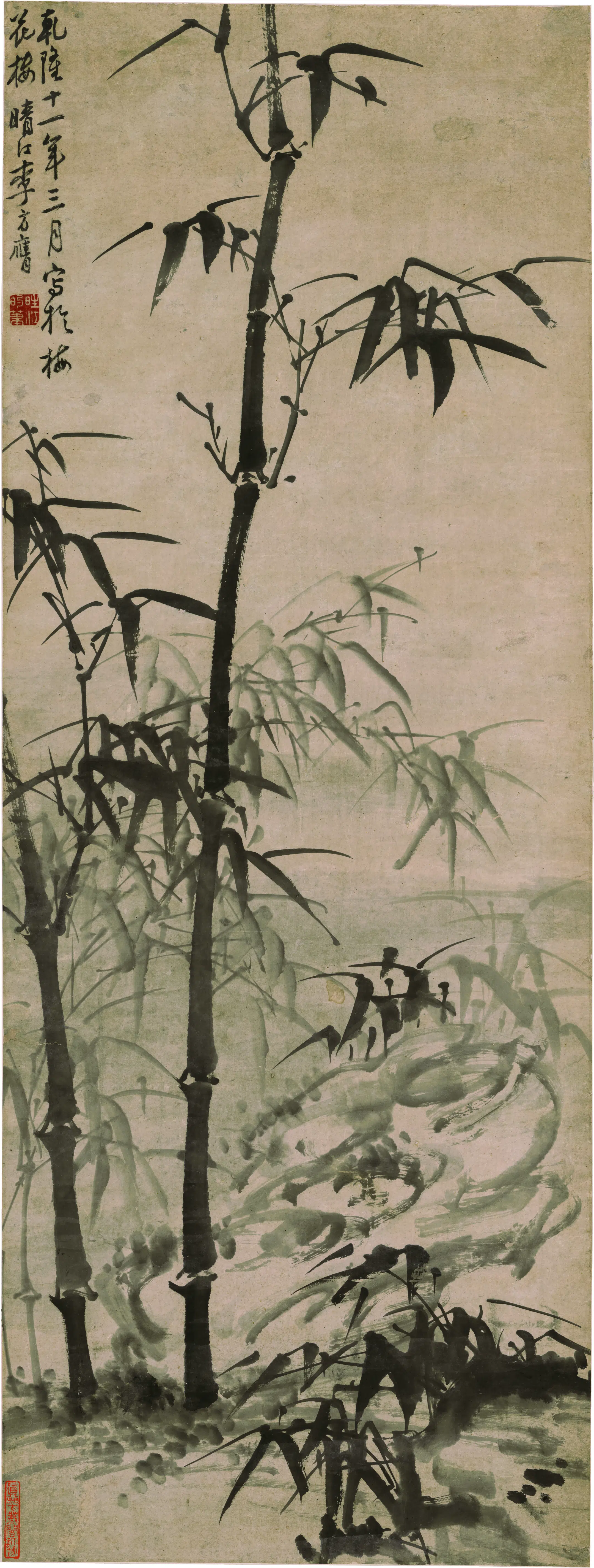 清代【李方膺】《拳石晴梢图轴》