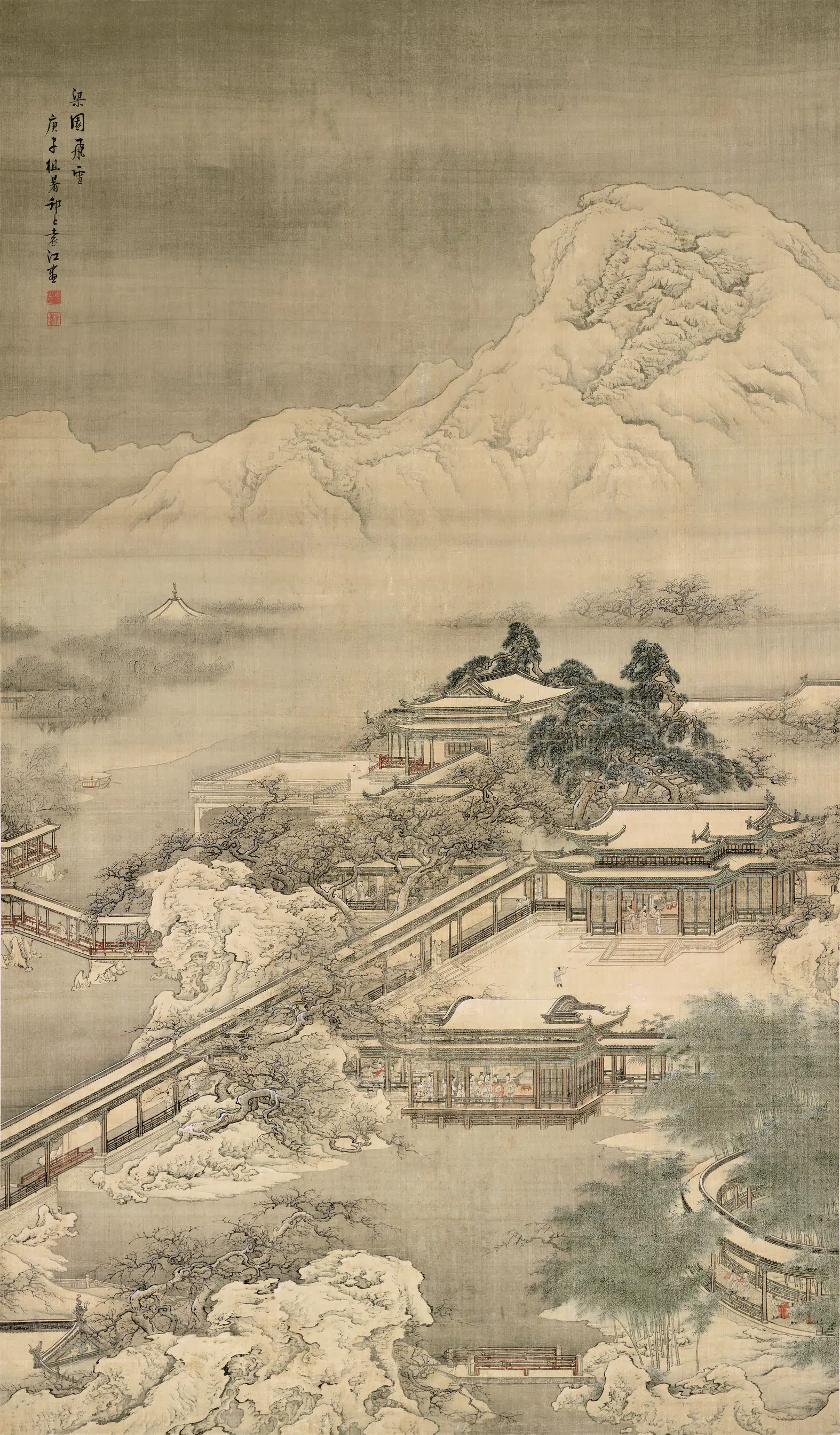 清代【袁江】《梁园飞雪(绢本)》
